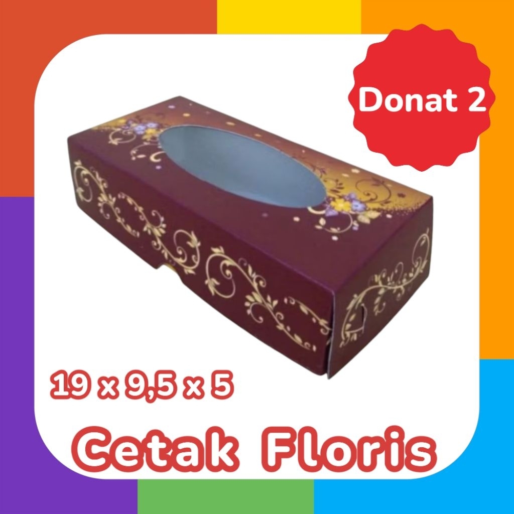 

GROSIR [100pc] BOX DONAT 2 Kemasan 19x9,5x5 Kardus Dus Brown Kraft Full Laminasi Kemasan Snack Cetak Floris