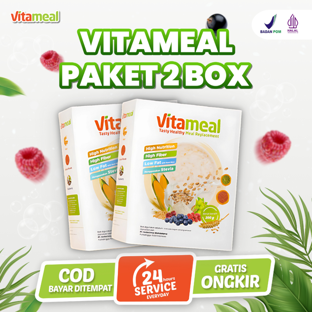 

[ORIGINAL] VITAMEAL PAKET 2 BOX sereal kaya serat nutrisi turunkan kolesterol jahat bantu jaga kesehatan jantung menstabilkan kadar lemak dalam darah cocok untuk program hidup sehat enak tanpa efek samping VETAMEAL SUPERFOOD