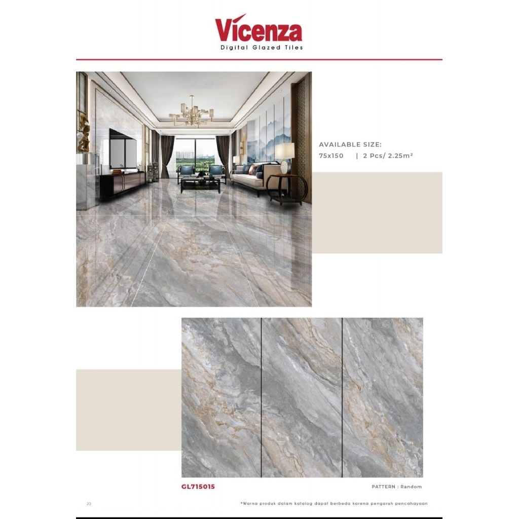 GRANIT MEREK VICENZA TYPE DIGITAL GLAZED TILES GL715015 UKURAN 75X150