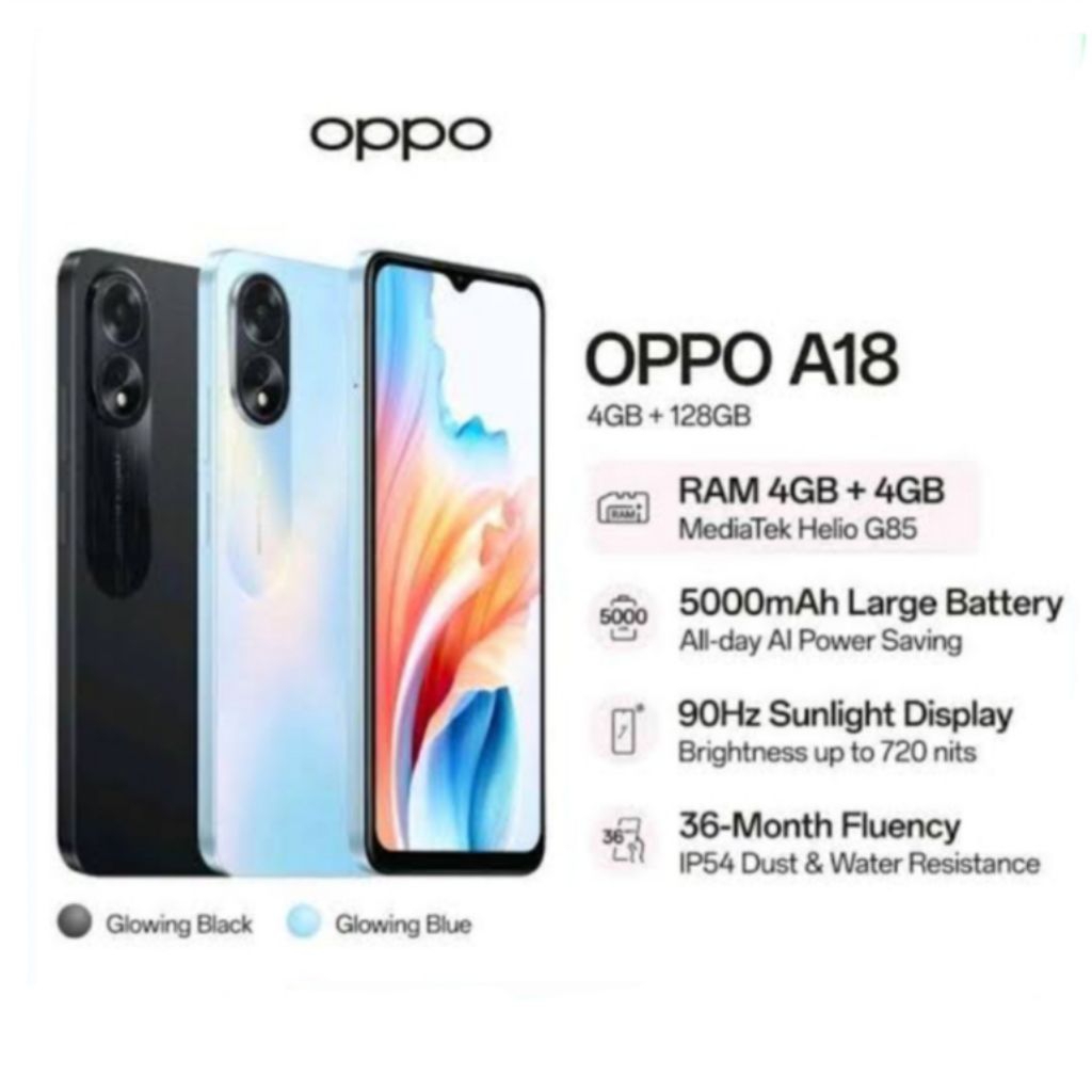 HP OPPO A18 4/128 GB - OPPO A18 RAM 4GB ROM 128GB GARANSI RESMI