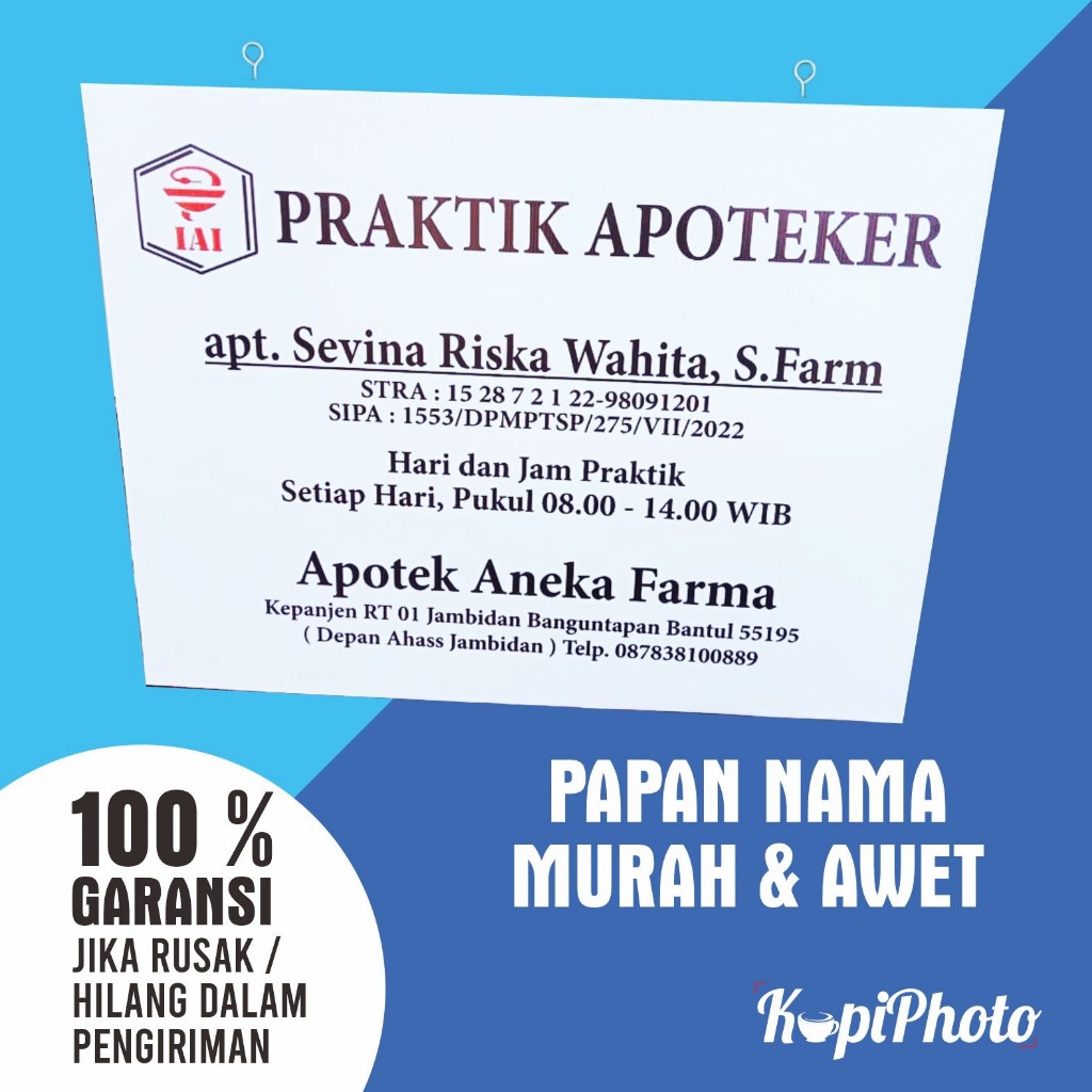 PAPAN NAMA CUSTOM USAHA, TOKO, SEKOLAH, APOTEK / APOTEKER DLL