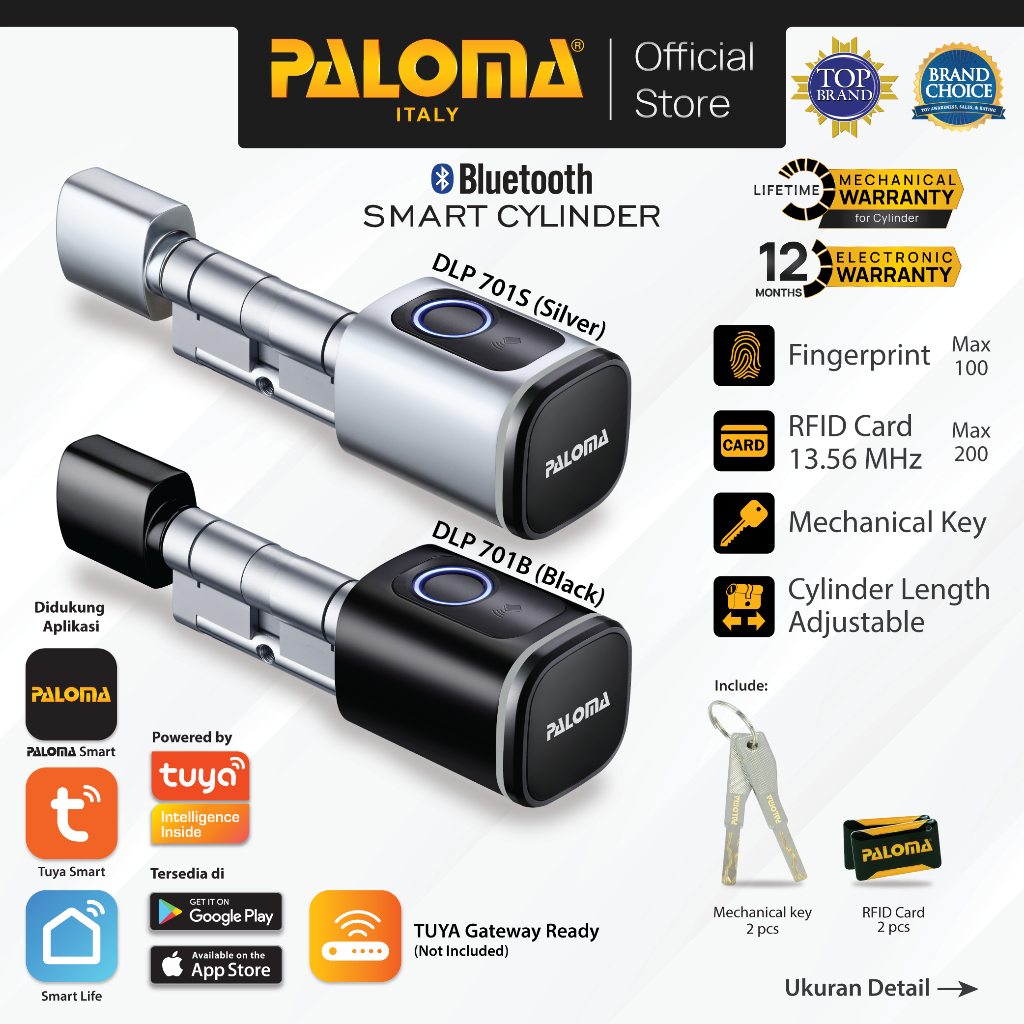 PALOMA Smart Cylinder Lock Kunci Pintu Silinder Digital Home DLP 701