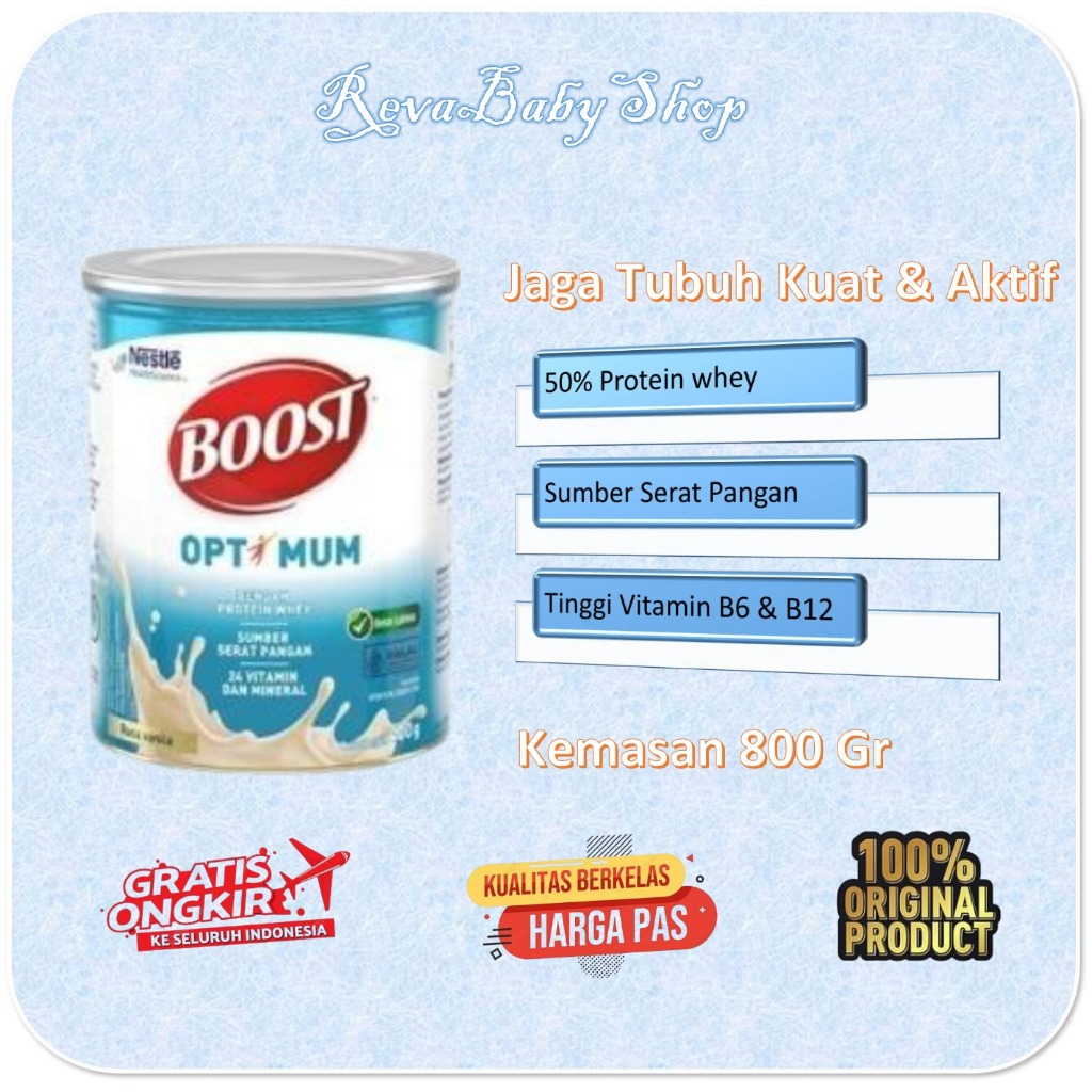

Nestle Boost Optimum kaleng 800 gr susu penambah masa otot cocok untuk pemulihan pasca operasi