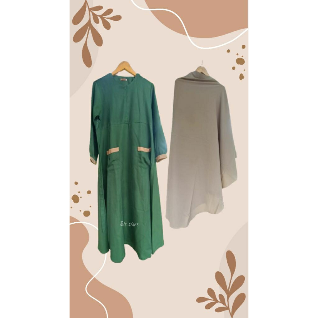 [Els Store] Preloved Satu set gamis by Zanuba khimar syari harga percouple Good Condition bhn semi w