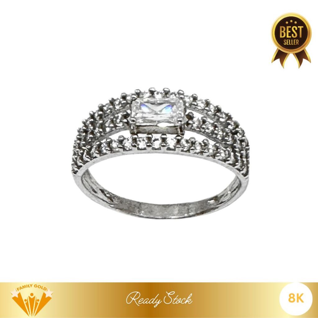 Cincin Emas White Gold Kadar 8K Model Triple Layer Cuse Family Gold