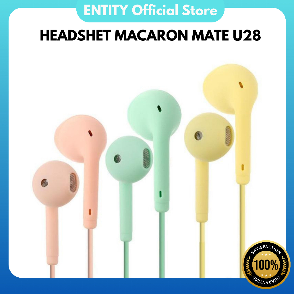 Entity Headshet U28 Kabel Hf Earphone U28 Warna Pastel Macaron Mate Extra Bass Earphone