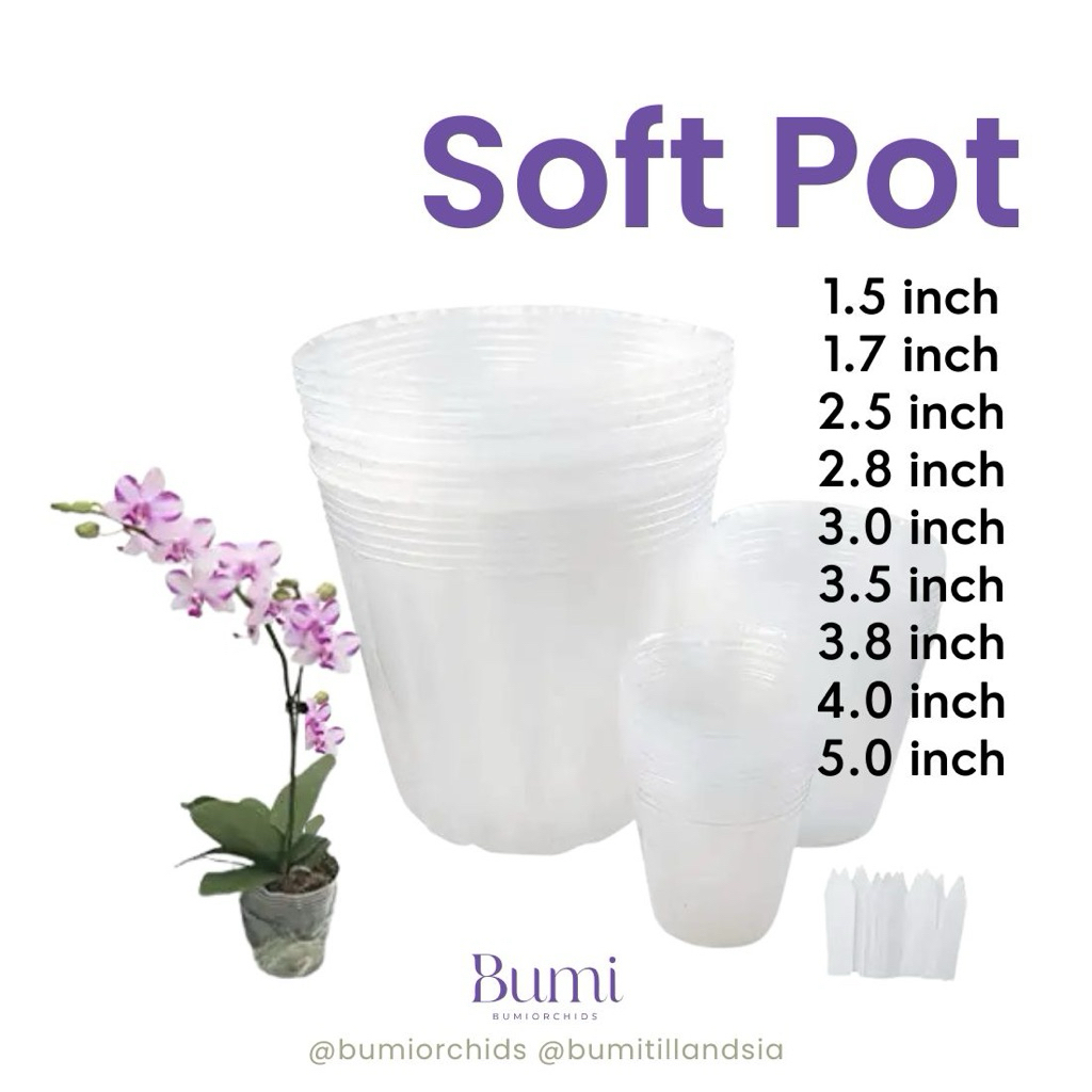 BUMI ORCHIDS SOFT POT (100 pot) anggrek tanaman transparan plastik 1,5 1,7 2.8 2,5 3,0 3,5 3,8 4,0 5