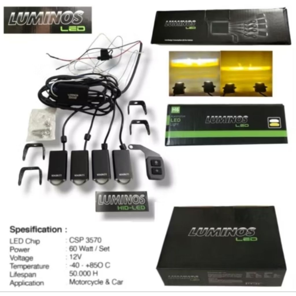 lampu tembak sorot Mini Slim motor dan mobil 4 pcs lampu luminos bisa strobo