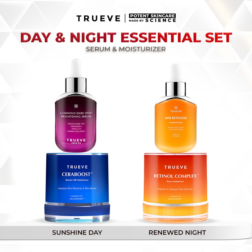 [DAY & NIGHT - 2PCS] TRUEVE Serum & Moisturizer Gel - Luminous dark spot serum 30ml, Ceraboost Moist