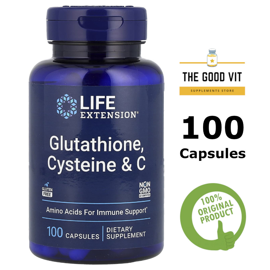 Life Extension Glutathione Cysteine & C 100 Capsules Suplemen Vitamin C L-Glutathione L-Cysteine Ami