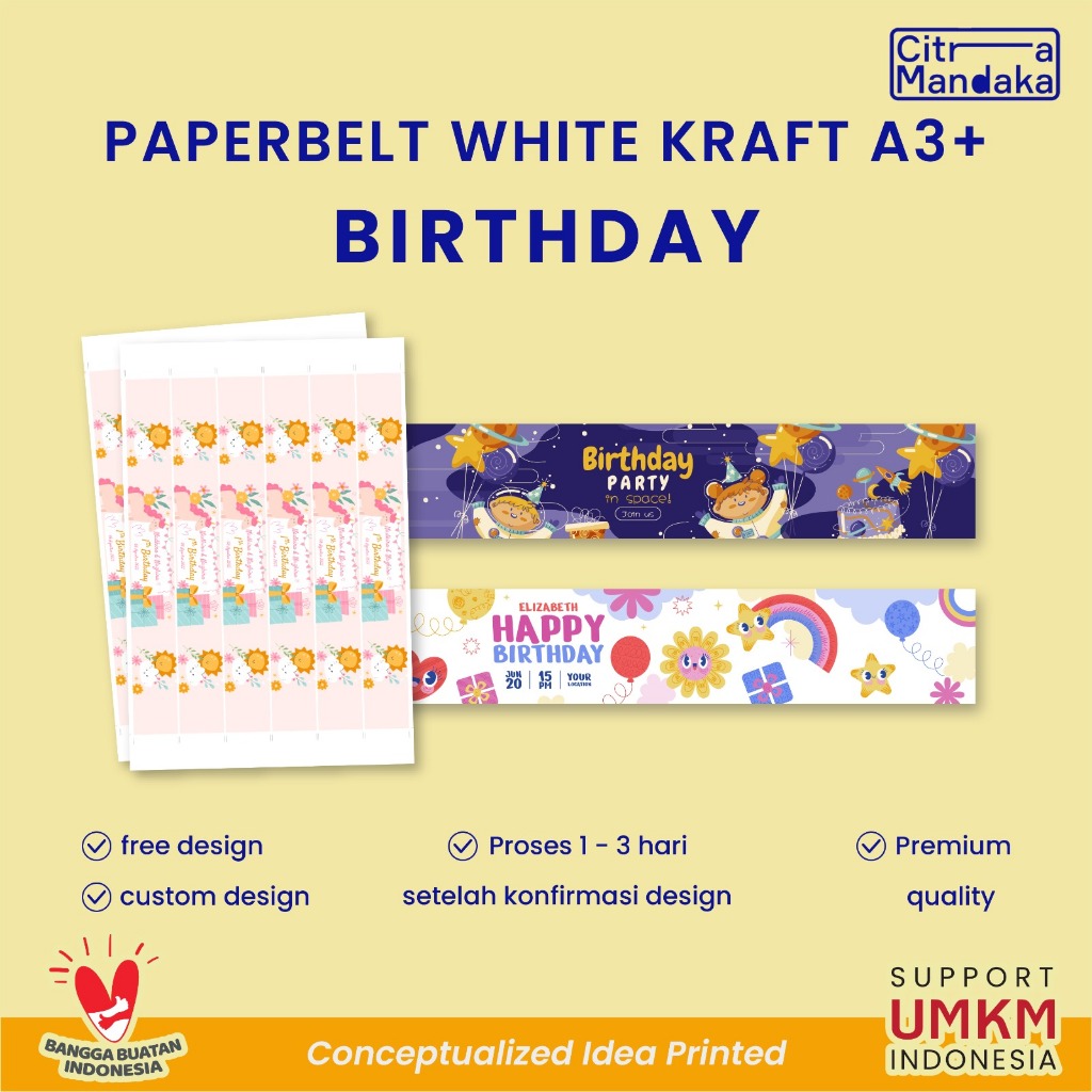 

Paper Belt Birthday Bento Box Ulang Tahun Premium White Kraft A3 | Label Bento Ulang Tahun Anak | Bento Roller Label Pengikat Makanan