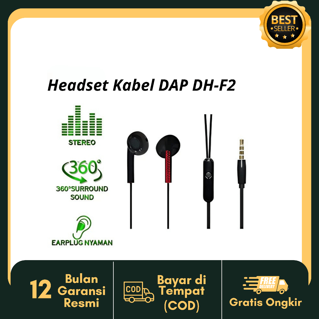 Headset Kabel DAP DH-F2 Sound Bass Garansi Original DAP - Black & White