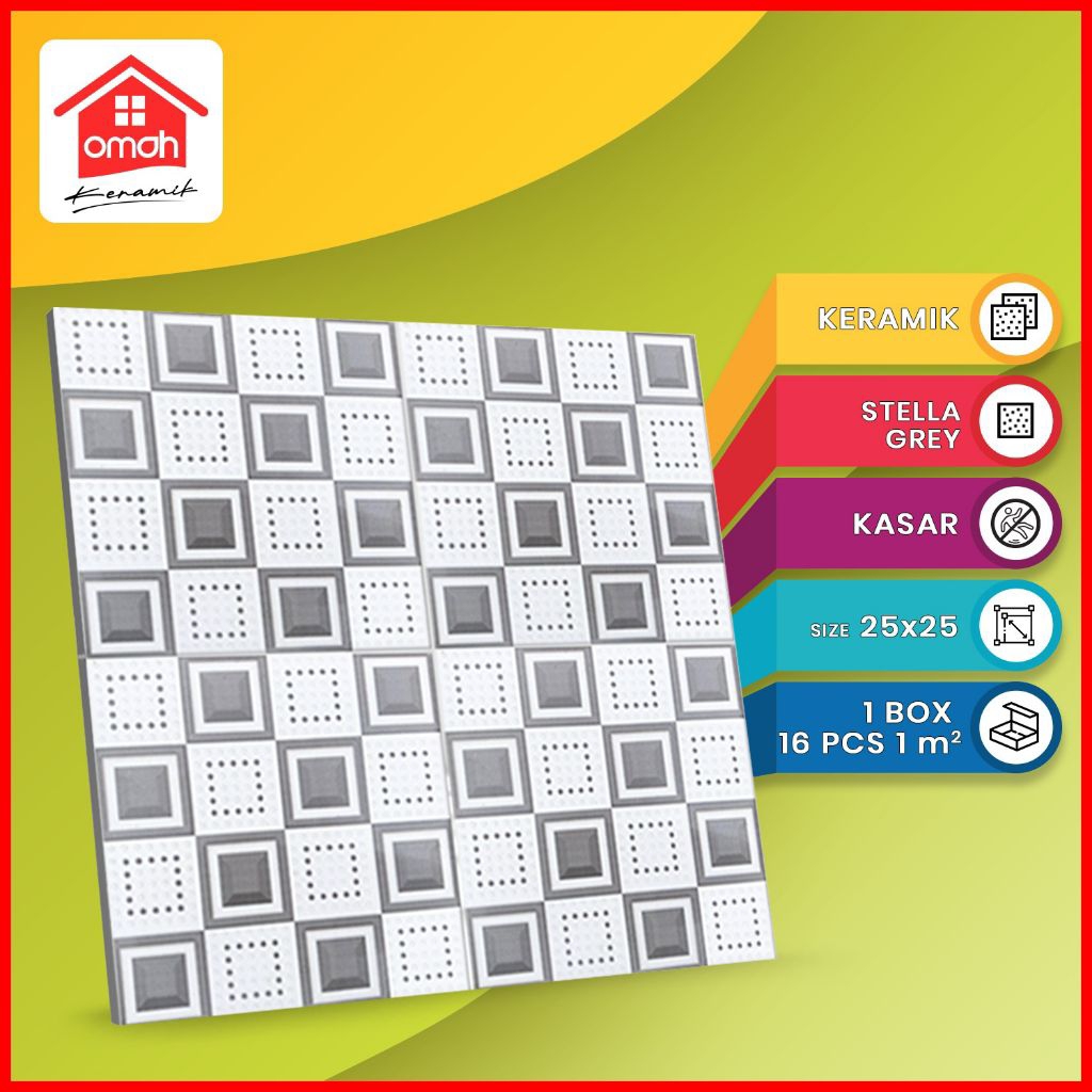 Keramik Lantai Kamar Mandi Kasar Emboss Tierra 25x25 Stella Grey