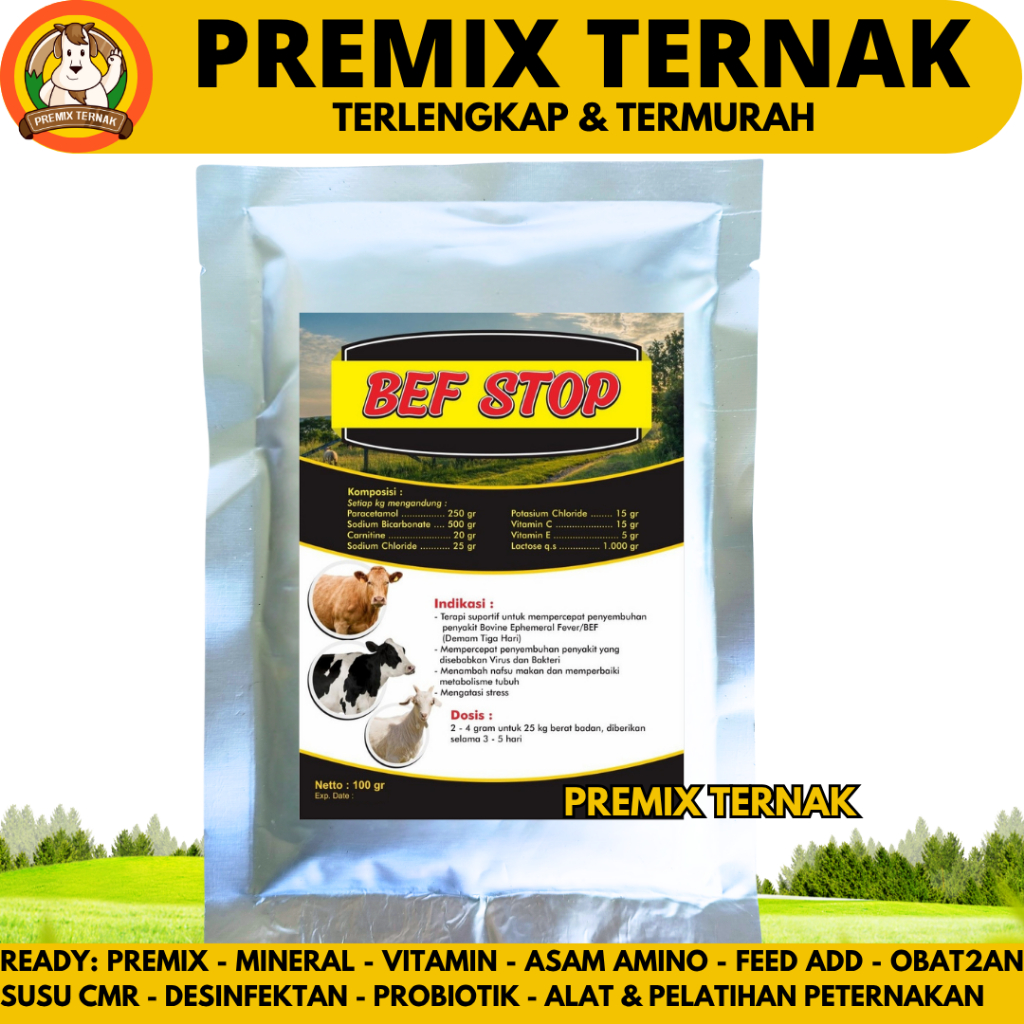 BEF STOP 100 GRAM - Obat Sapi Demam 3 Hari Obat Penurun Panas Flu Sapi Kambing Kerbau Domba