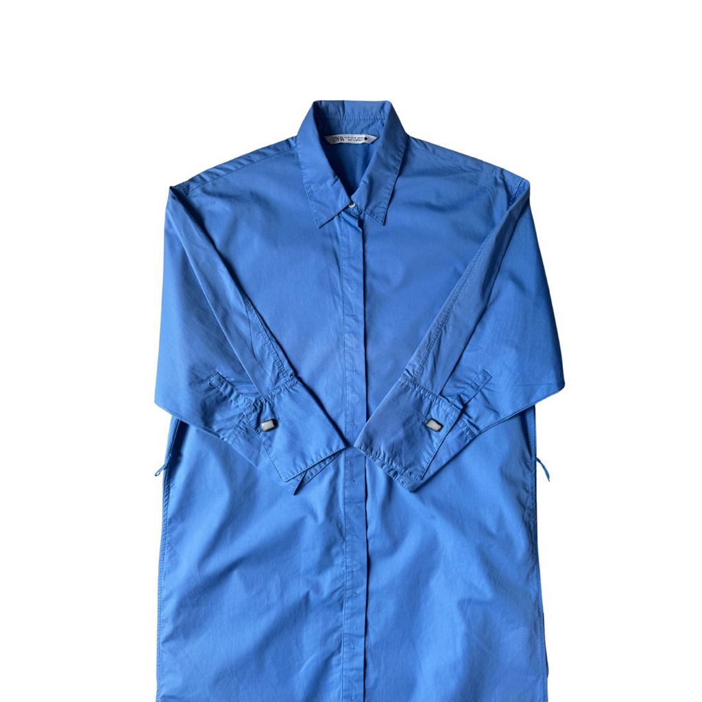 [PRELOVED] Zara Long Sleeve Shirt Dress Tunik Azure Blue Wanita ORIGINAL