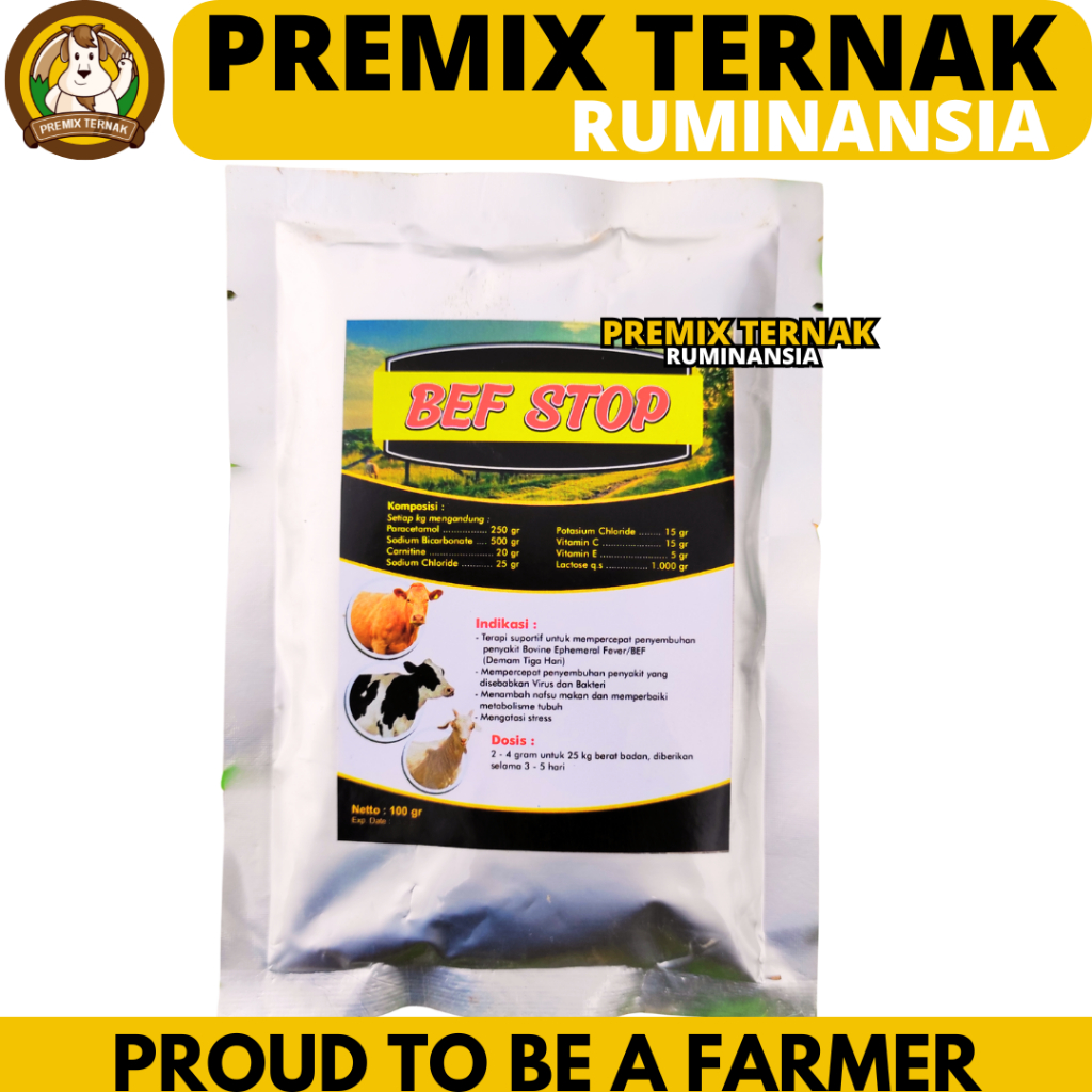 BEF STOP 100 GRAM - Obat Sapi Demam Penurun Panas Ambruk Kembung Flu - Obat BEF Demam 3 hari Sapi