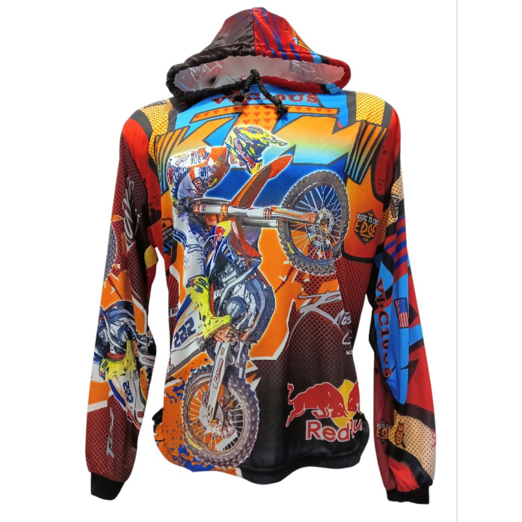 JERSEY MOTOCROSS BAJU TRAIL KAOS BALAP FULL PRINTING LENGAN PANJANG HODDIE/KUPLUK PENUTUP KEPALA BAH