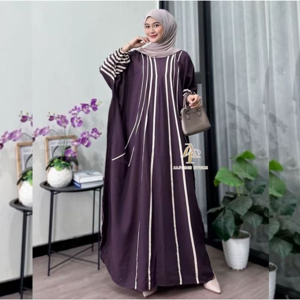 Gamis wanita KAFTAN LOLLY premium motif garis vertikal