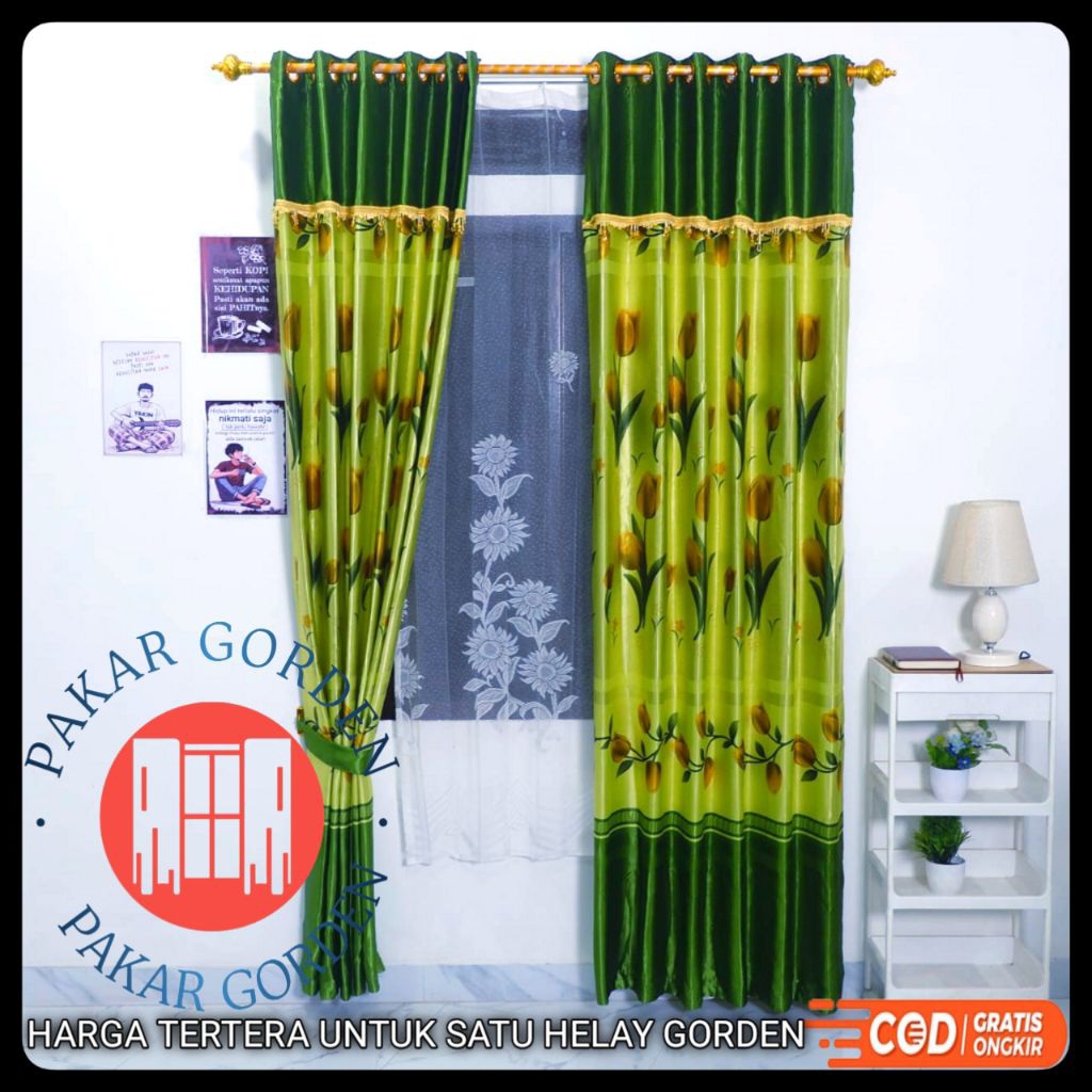 Gorden Poni Mewah Kain Blackout Impor Motif Bunga Tulip Model Smokring 6 Gelombang 12 Ring Tinggi 23