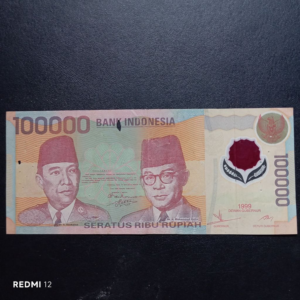 100000 rupiah polymer sukarno hatta tahun 1999 bekas asli