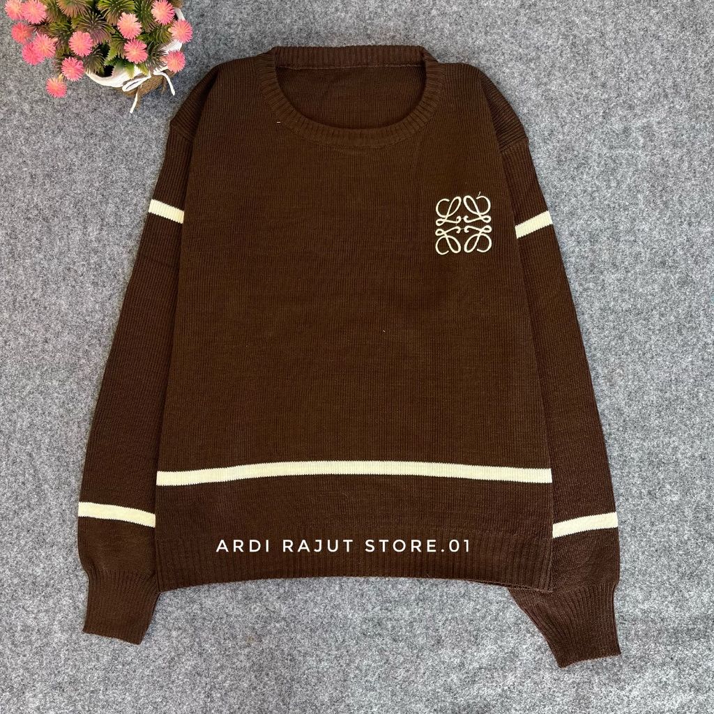 DINA SWEATER -BLOUSE SWEATER RAJUT STRIPE SALUR SIMPLE WANITA KOREA