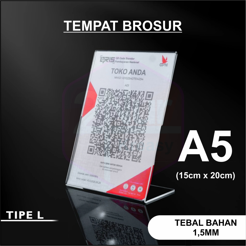 Tempat Brosur Akrilik A5 1,5mm / Akrilik Tent Card Tent Holder / Acrylic Qris Barcode - Tipe L