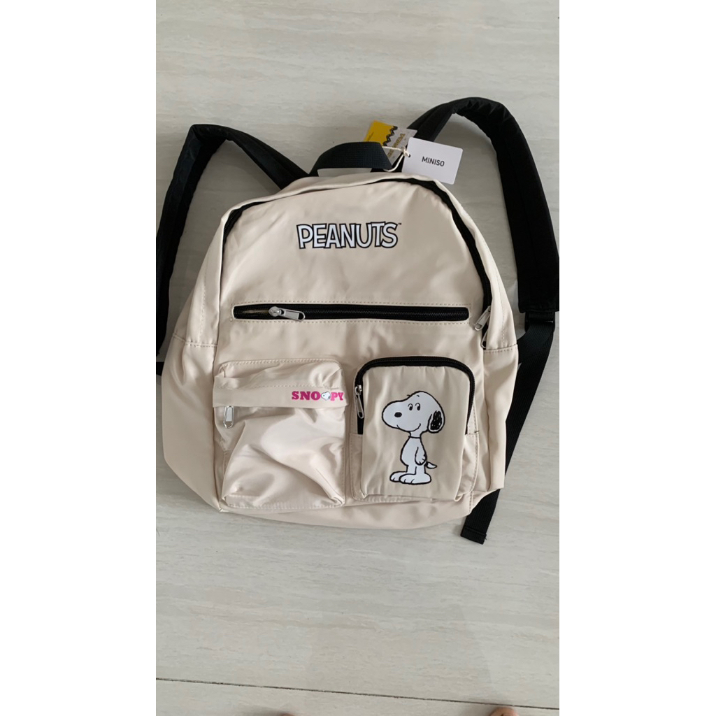 tas ransel miniso snoopy collection nylon Backpack with pocket tas gendong cocok buat anak sd smp yg