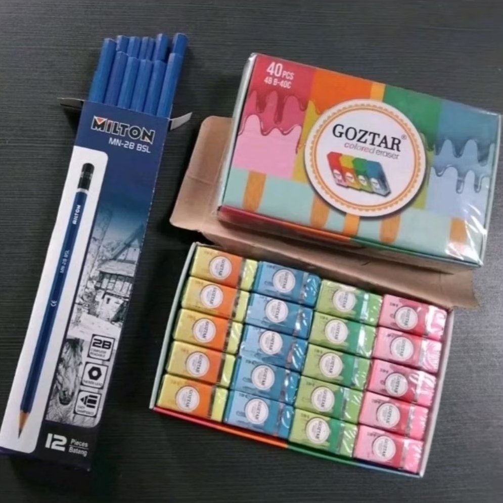 

Paket Hemat 1 Box Penghapus Warna isi 40 pcs Bonus 1 Box Pensil 2B isi 12 pcs/Penghapus Setip Pensil 2B