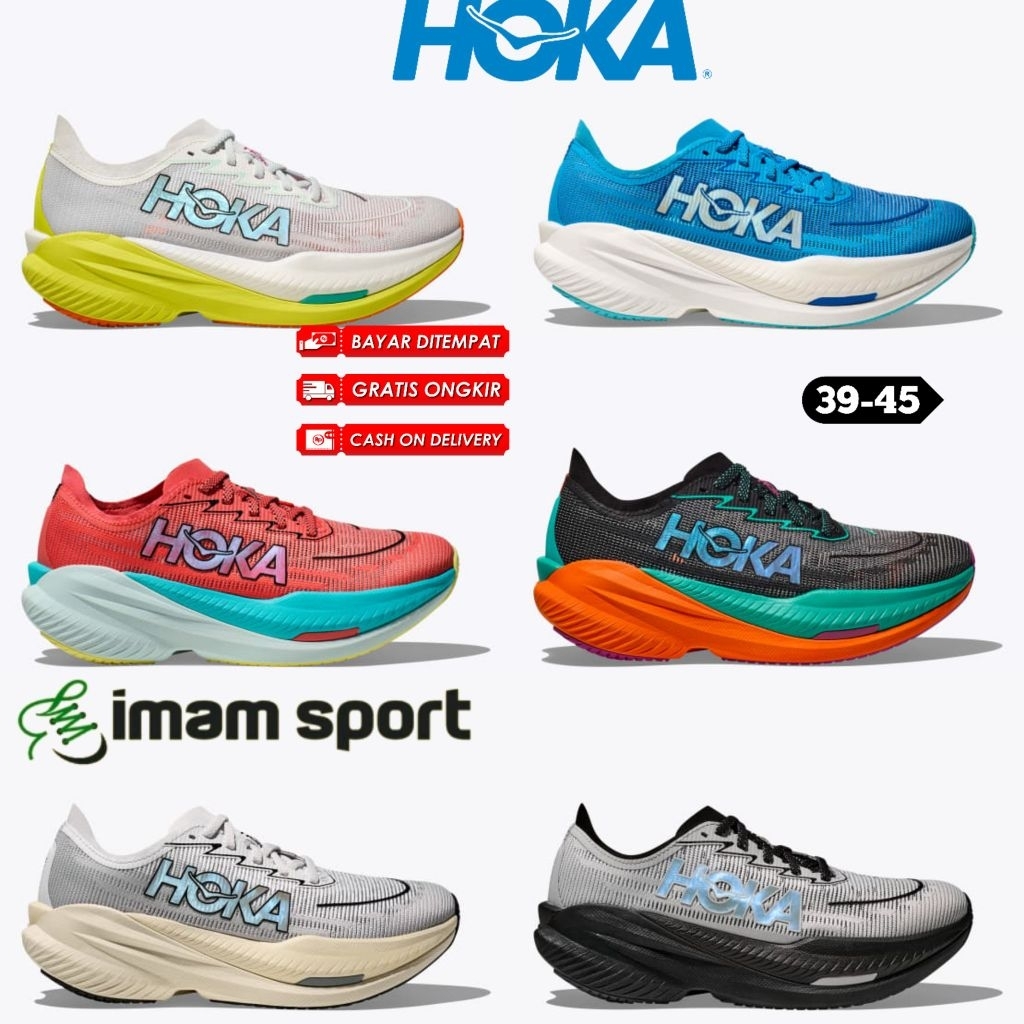 Sepatu Running Pria Hoka One One Mach X2 Black Electric Aqua Casual Running Road Outdoor Mans Shoes 