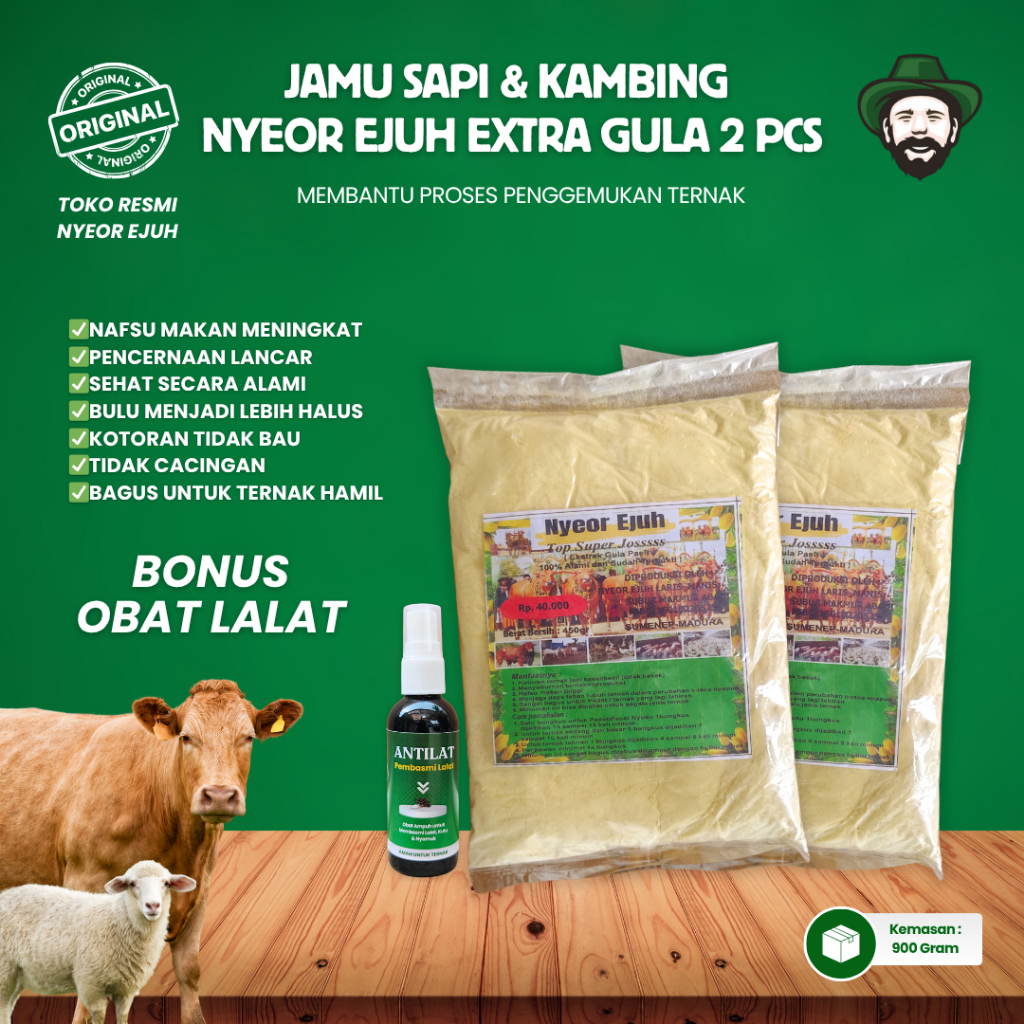 2 Pcs Jamu Sapi (GRATIS OBAT LALAT) Kambing Nyeor Ejuh Penambah Nafsu Makan Vitamin Penggemuk Lahap 