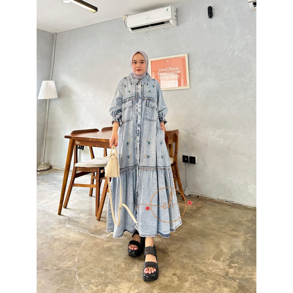 midi dress jeans/gamis jeans/gamis terbaru/Lansa