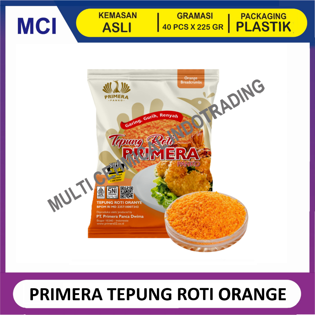 

(KEMASAN ASLI) PRIMERA TEPUNG ROTI ORANGE OREN 225 GR - 1 BAG 40 PCS / PRIMERA PANIR PANKO WARNA ORANYE
