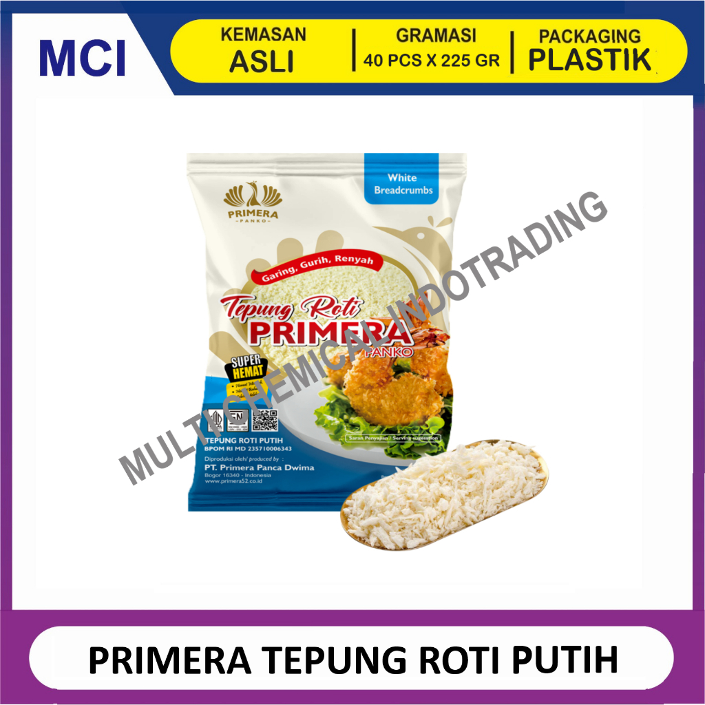 

(KEMASAN ASLI) PRIMERA TEPUNG ROTI PUTIH WHITE 225 GR - 1 BAG 40 PCS / PRIMERA PANIR PANKO WARNA PUTIH
