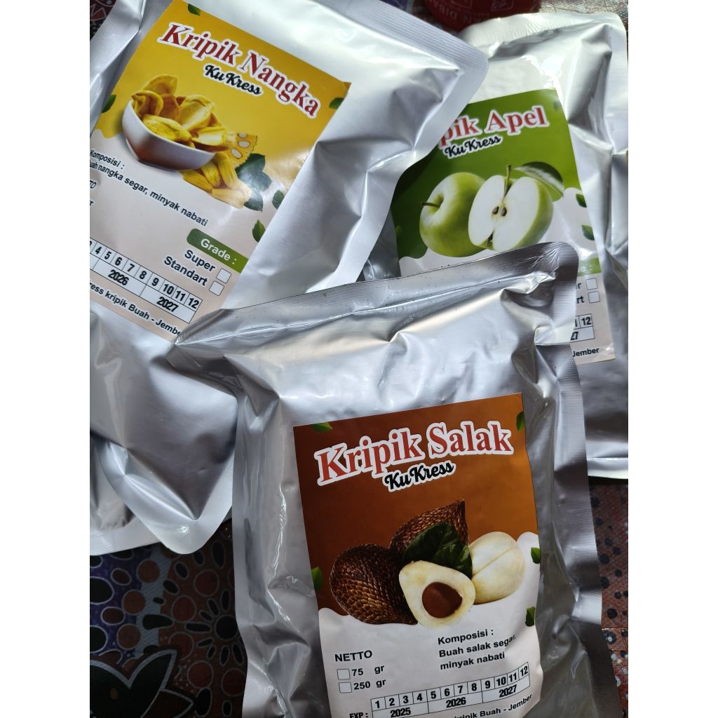 

paket 6 pak kripik buah nangka apel salak