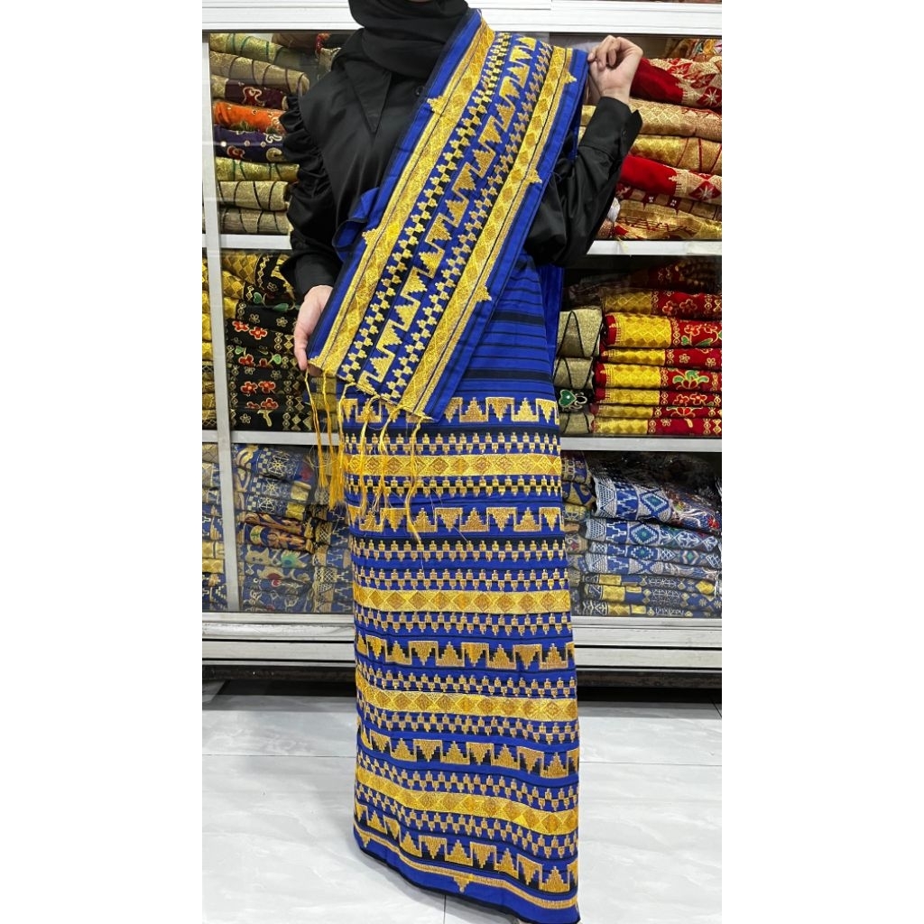 Tapis Lampung bordir abung biru bahan tenun