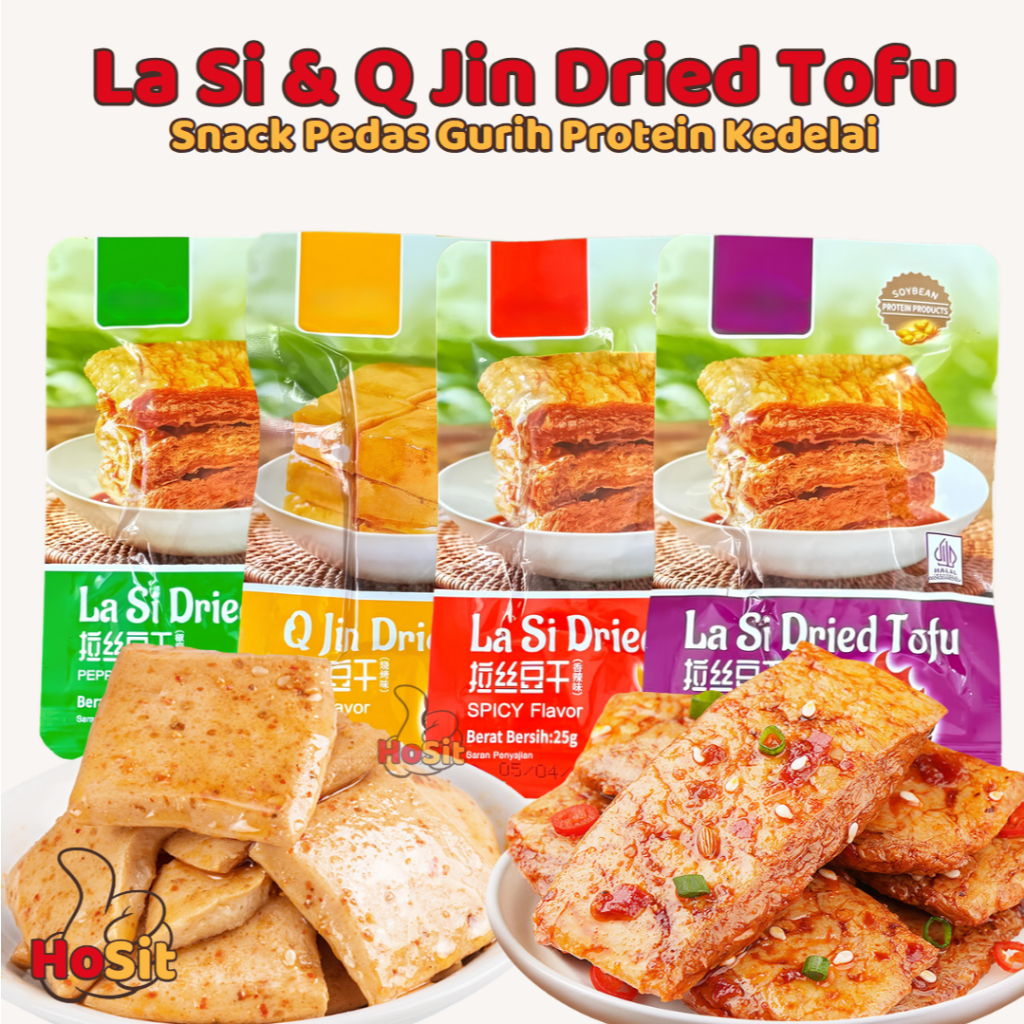 

La Si & Q Jin Dried Tofu Snack Pedas Gurih Protein Kedelai / La Si Dried Tofu / Qjin Dried Tofu
