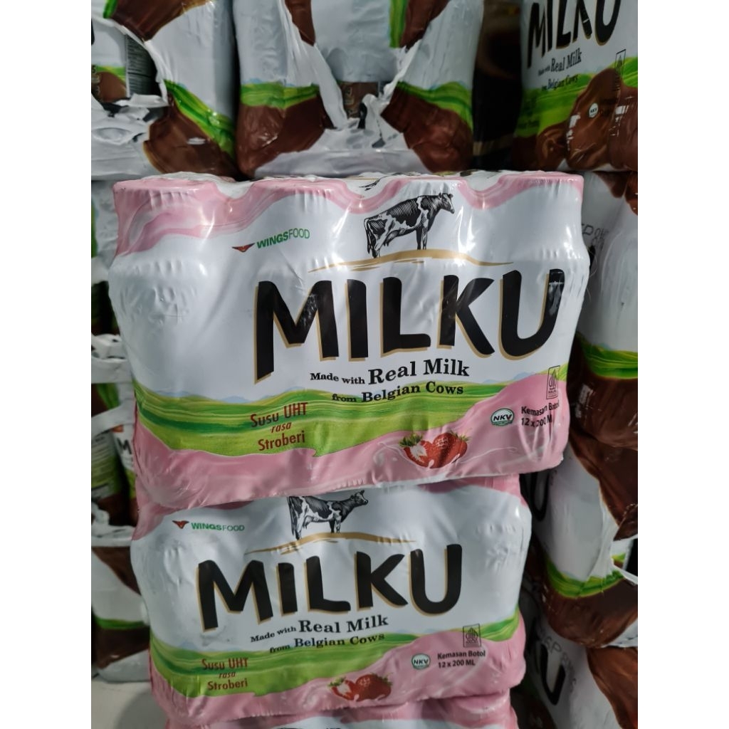 

milku susu UHT strawberry siap minum original premium 200ml X6botol exp 2026
