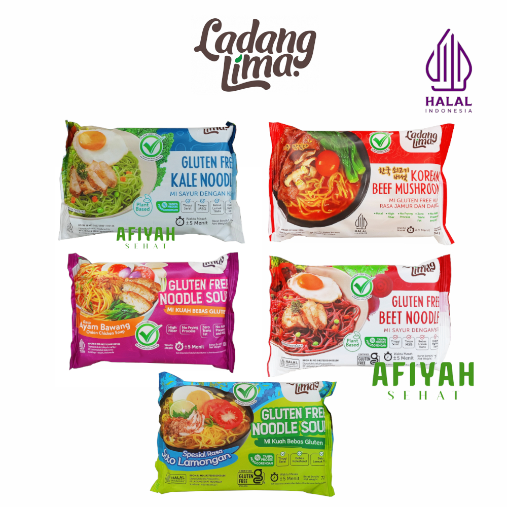 

LADANG LIMA Mie Instan Gluten Free Veggie Noodle Rasa Korean Beef, Beet, Ayam Bawang, Kale Sehat Non MSG