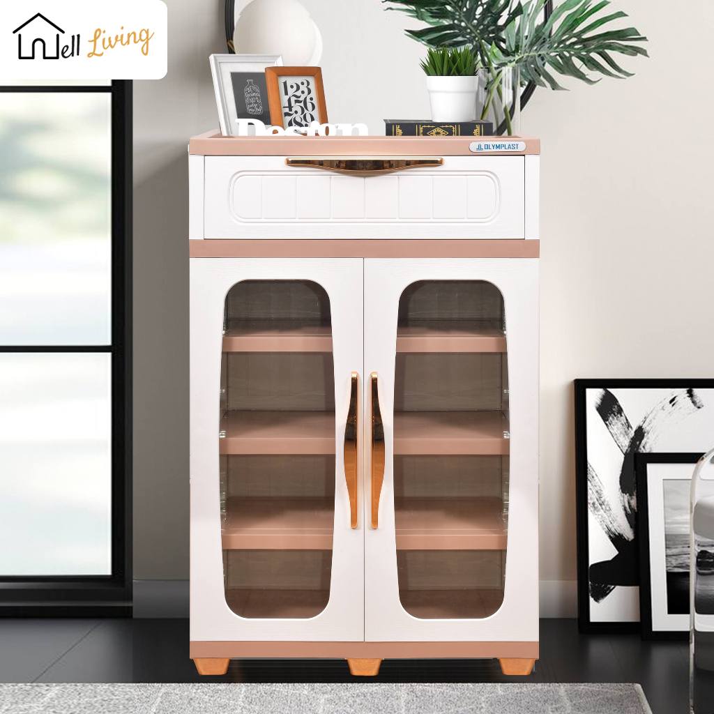 Well Living - Rak Sepatu Olymplast Minimalis/Rak Sepatu Kaca/Rak Sepatu Susun Tertutup - Enzy Series