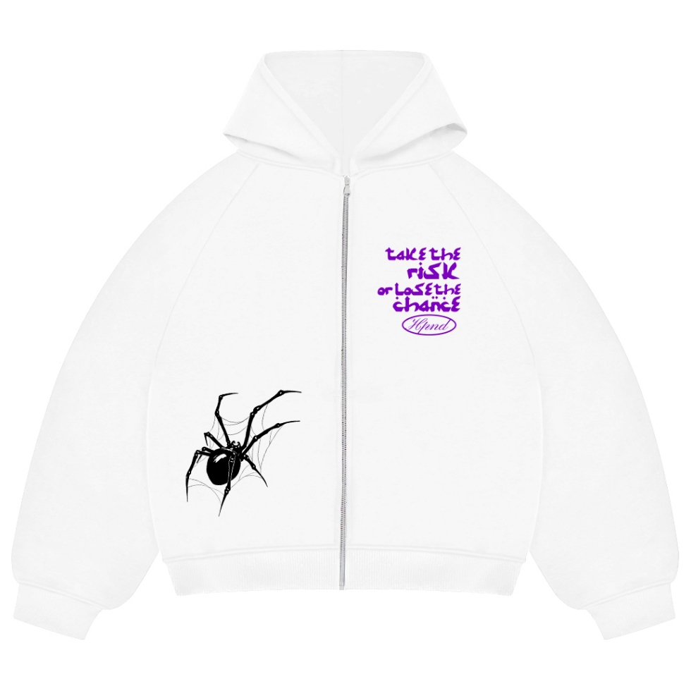 HPND - Hoodie Zipper Boxy Putih Take The Risk / Zipper Hoodie Boxy / Zipper Boxy 280-300gsm Fleece