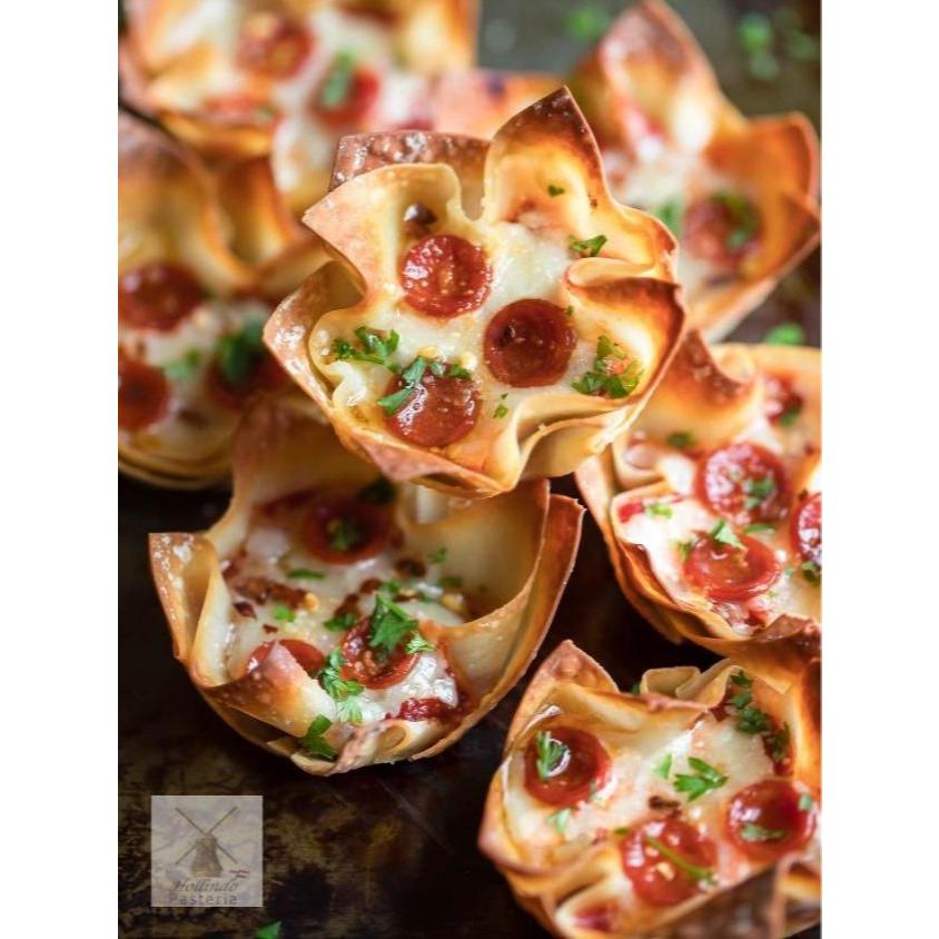 

Wonton Pizza Cups - Easy Cheesy Pizza Bites! with 10 filling options to choose from Pack of 10 wontons