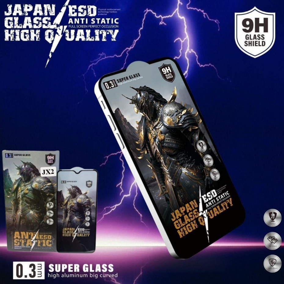 Tempered Glass JAPAN 0.3 Full JX-2 Universal/Persamaan Japan Glass High Quality Anti Static ESD 1BOX