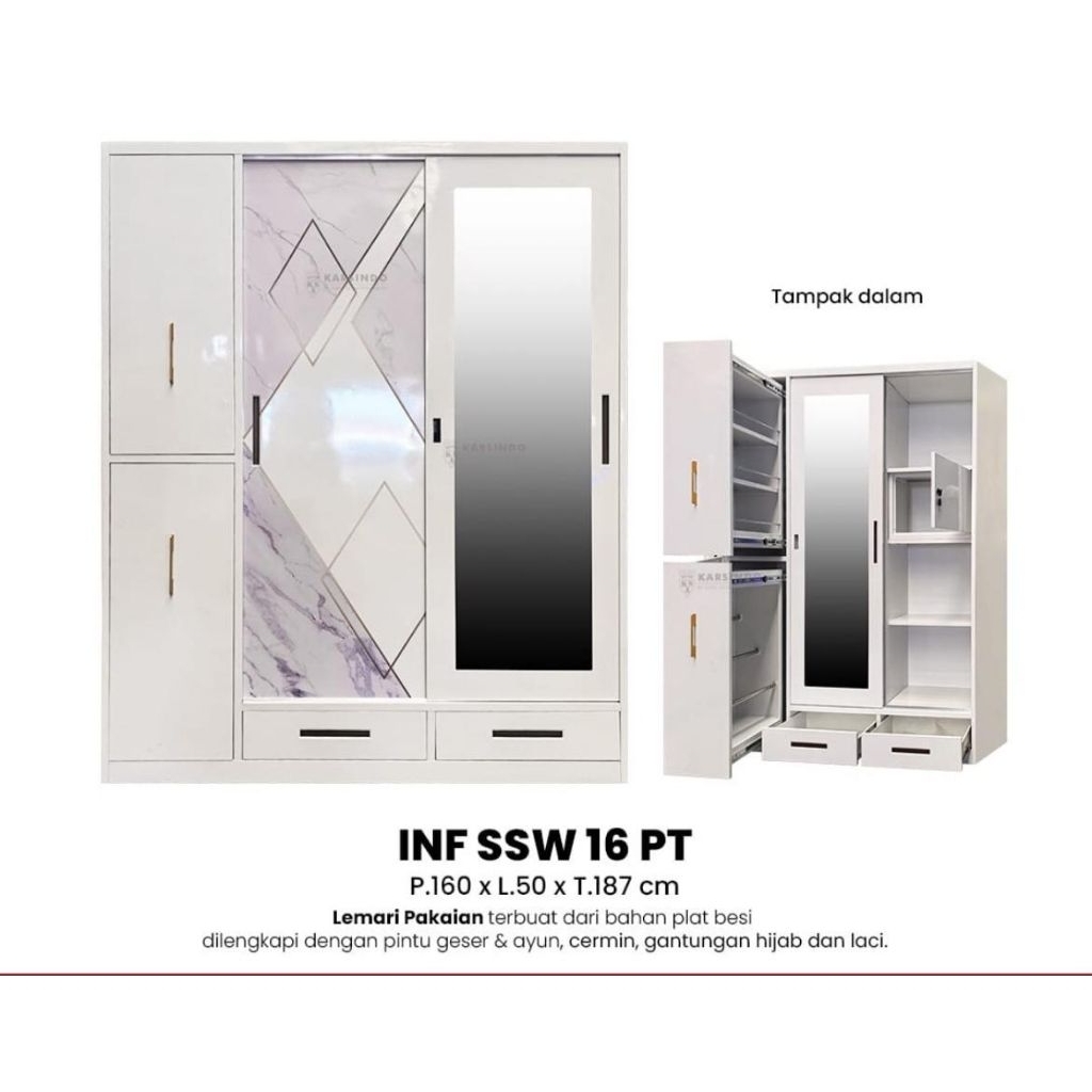 Lemari Pakaian / Lemari Jilbab Plat Besi 4 Pintu Slide (INF SSW 16 PT)
