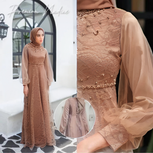 GAMIS SALWA NADINE FASHION MUSLIM WANITA FULL LACE BROKAT GAUN PESTA MEWAH KONDANGAN ELEGAN LEBARAN