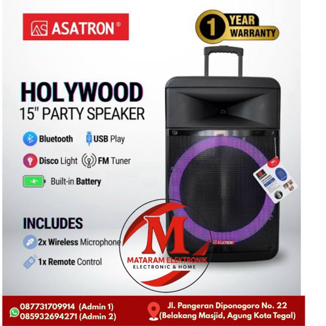 SPEAKER ASATRON HOLLYWOOD 15 INCH PORTABLE MEETING BLUETOOTH
