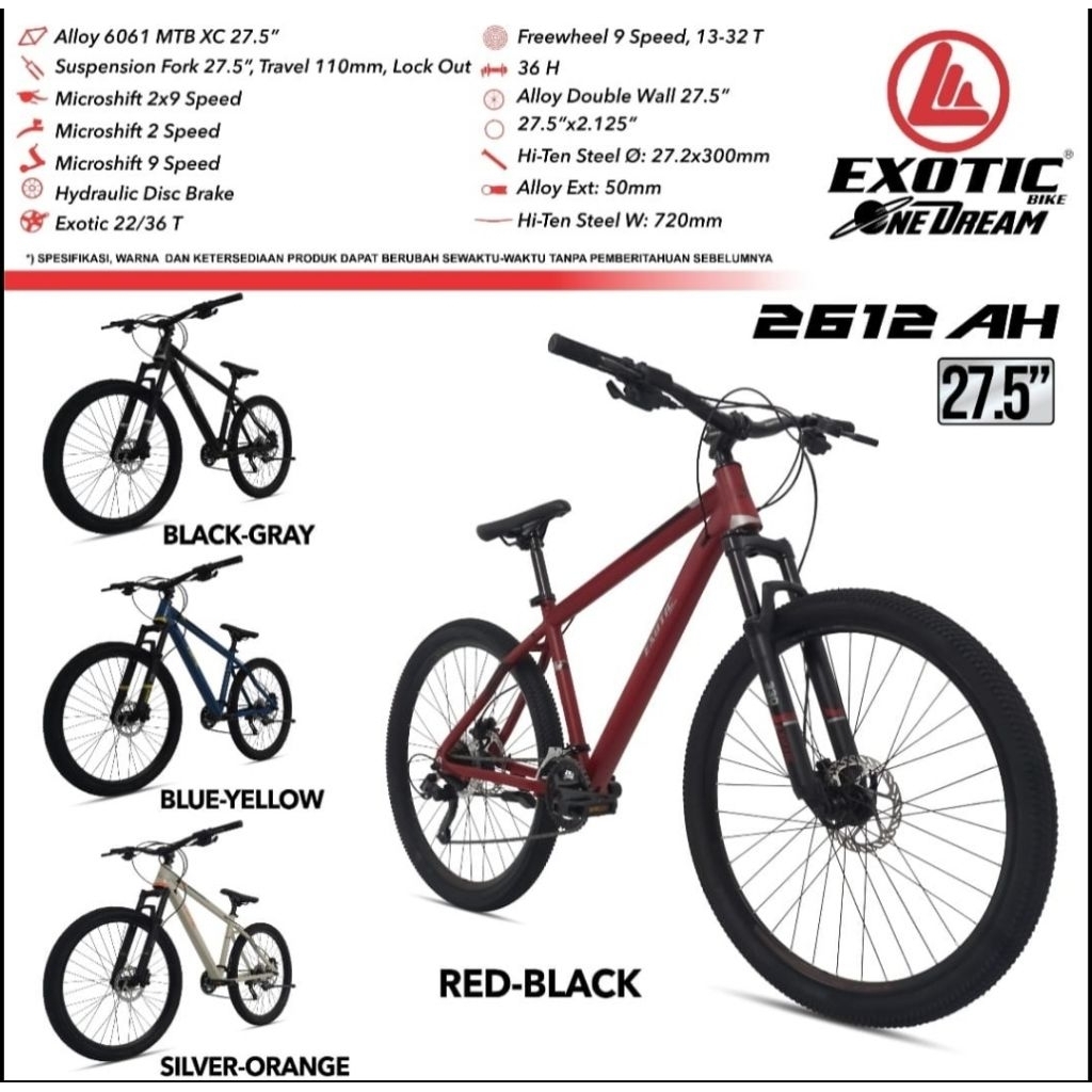 SEPEDA GUNUNG DEWASA MTB 26 / 27.5 INCH EXOTIC ET 2612 AH / ET 2618 AR BY PACIFIC MURAH FLASH SALE P