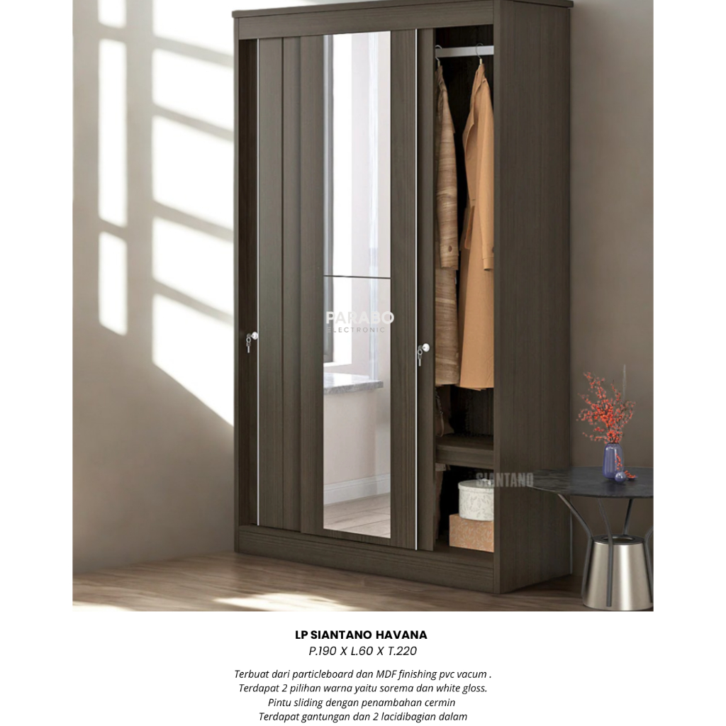 Wardrobe Siantano LP HAVANA 253 SL Sliding Door Lemari Murah Pontianak