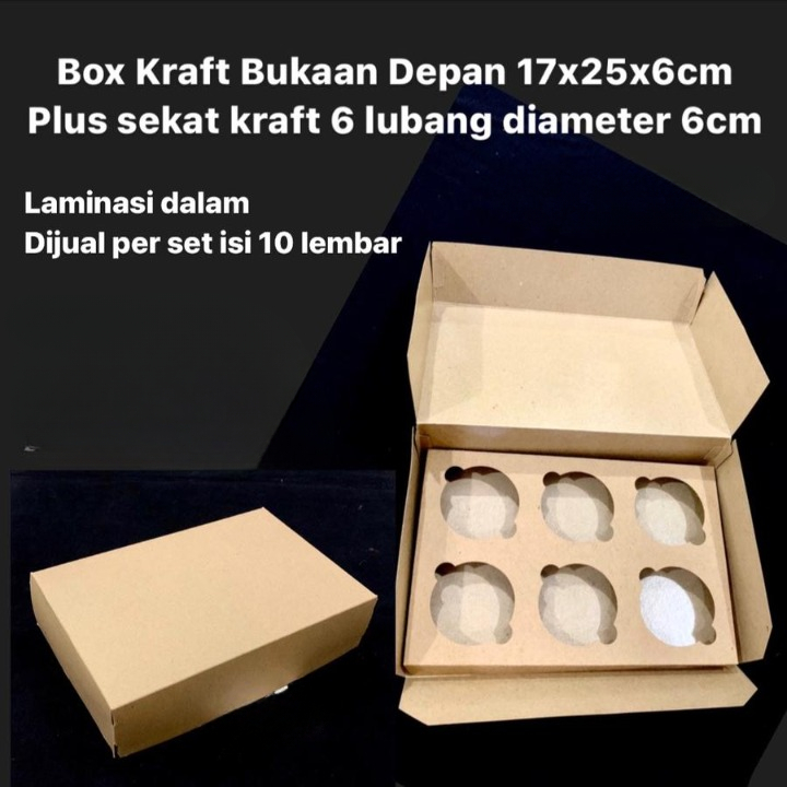 

Box Kraft Bukaan Depan Plus Sekat Kraft 6 Lubang Ukuran 17x25x6cm Isi 10 Pcs