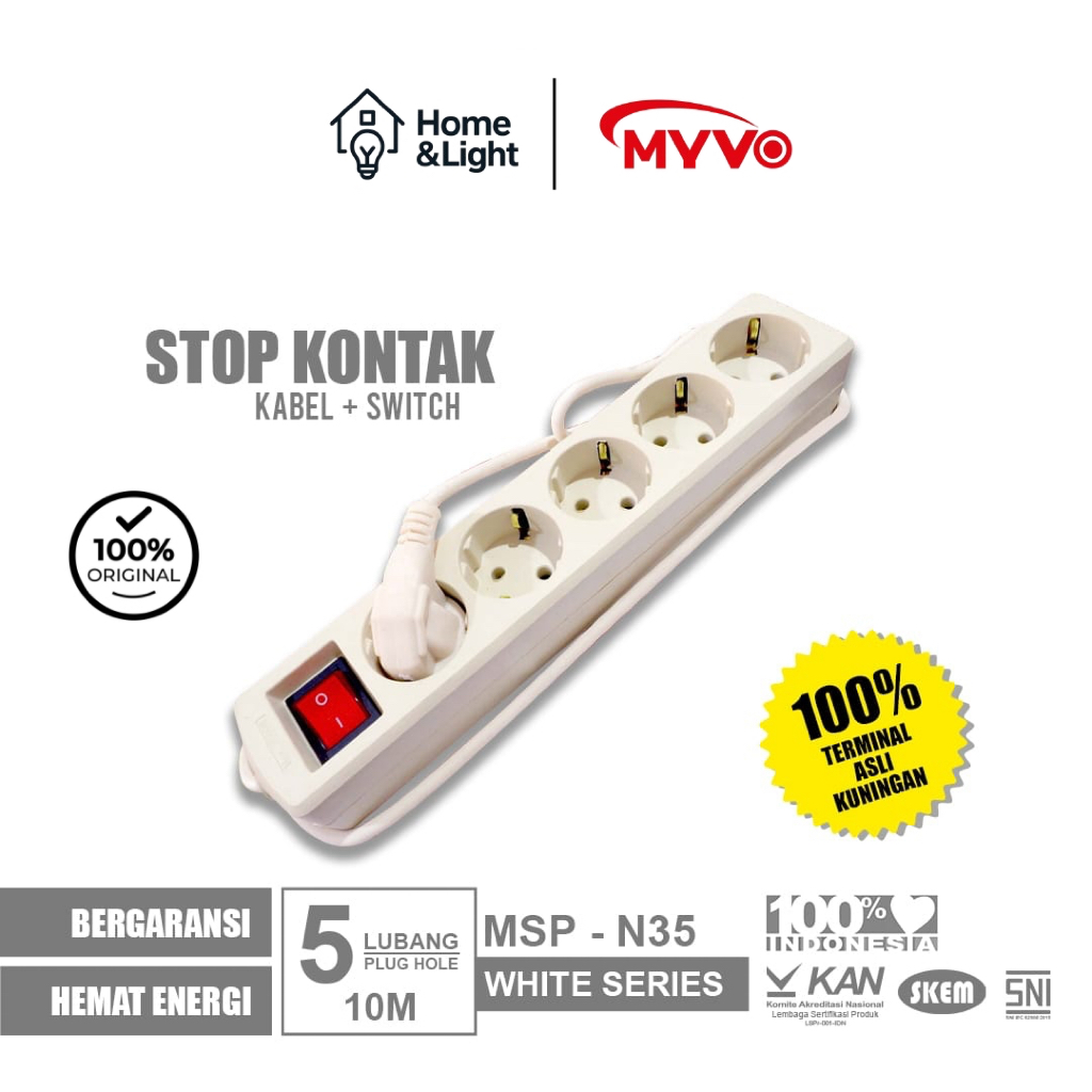 MYVO Stop Kontak 5 Lubang 10 Meter MSP-N35 Putih