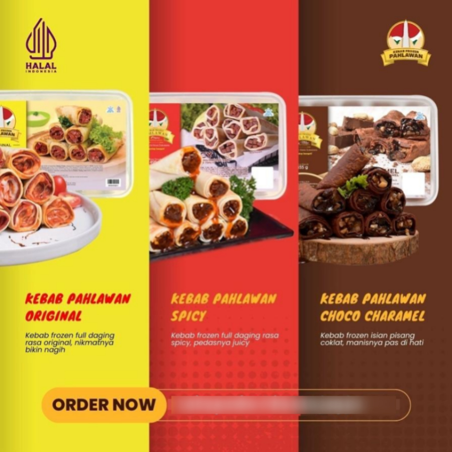 

PAHLAWAN Kebab Frozen Original Spicy Pedas Choco Charamel Coklat Karamel Oleh - Oleh - Kheiza Frozen